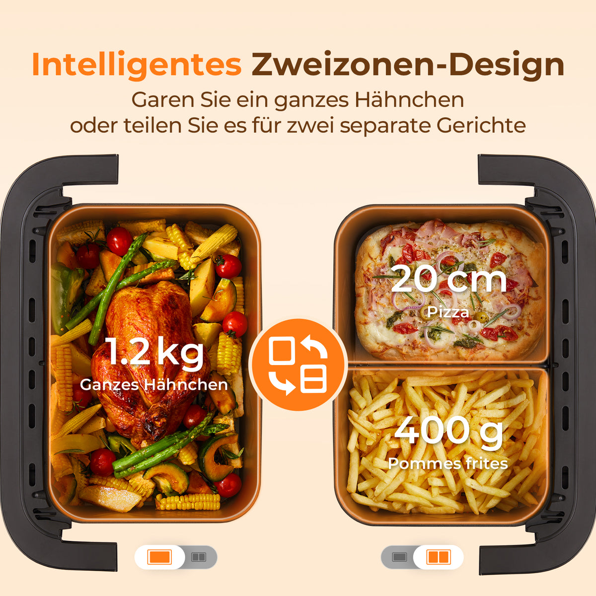 VIOMI 11L Vortex Pro Flex Heißluftfritteuse mit Trennwand